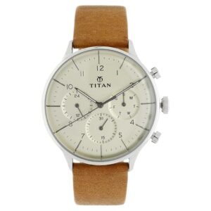 Titan On Trend Quartz Multifunction Beige Dial Tan Leather Strap Watch for Men - NT90102SL01
